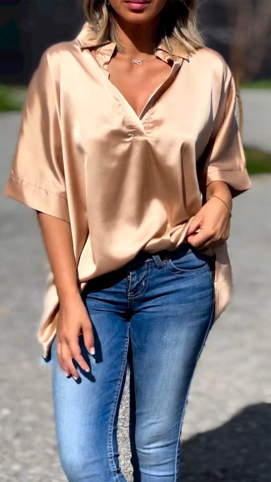 Satin Silk V-neck Top Gold