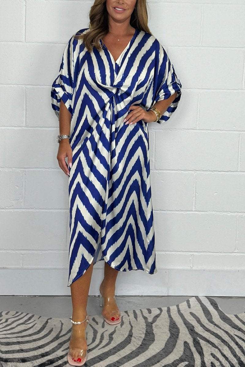 Zig Zag V Neck Long Twist Maxi Dress