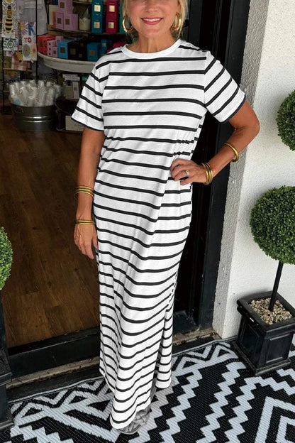 Women's Striped T-Shirt Dress with Pockets