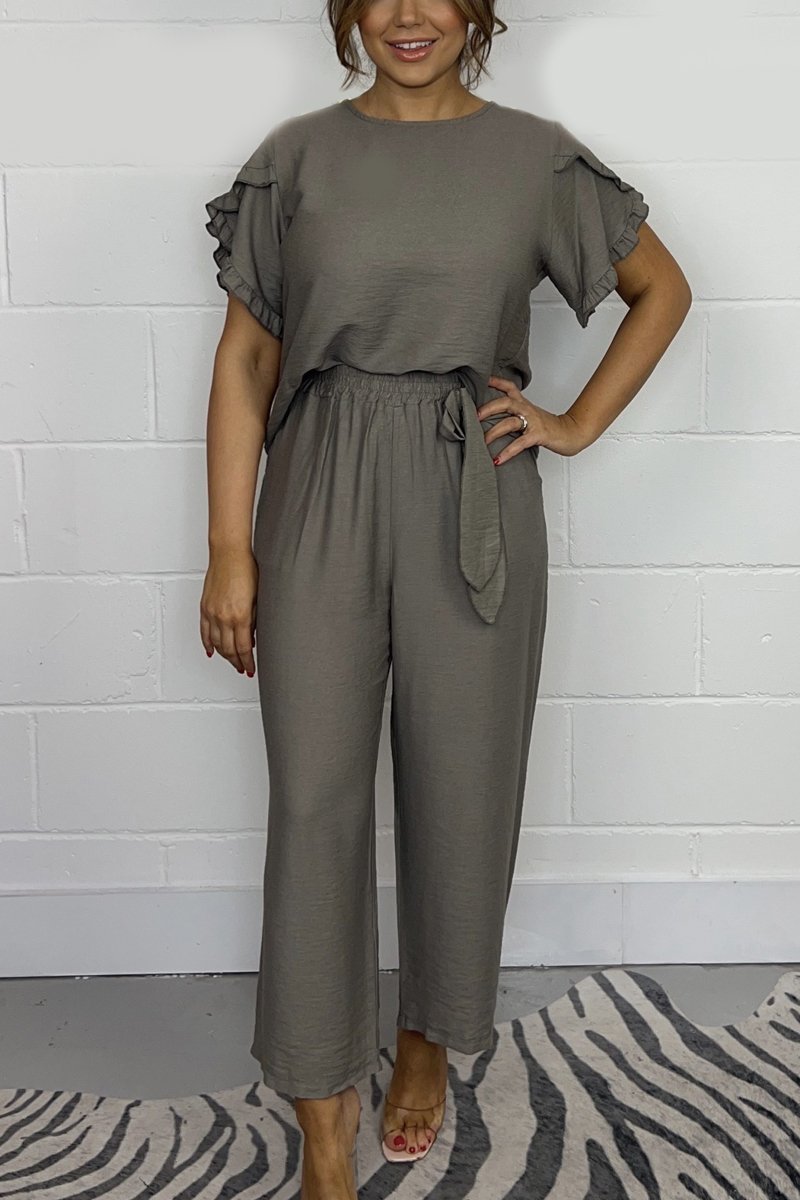 Frill Sleeve Top & trouser Co-Ord Gray