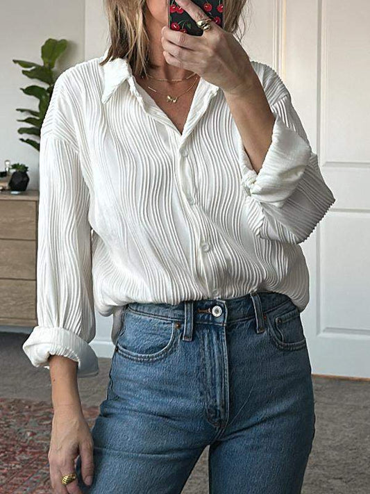 Women's Lapel Textured Fabric Casual Shirt