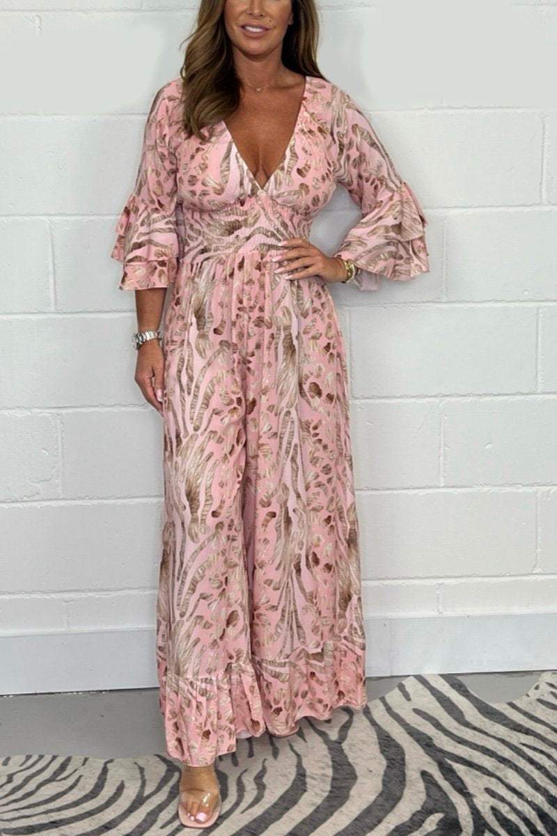 Printed v-neck jumpsuit Pink