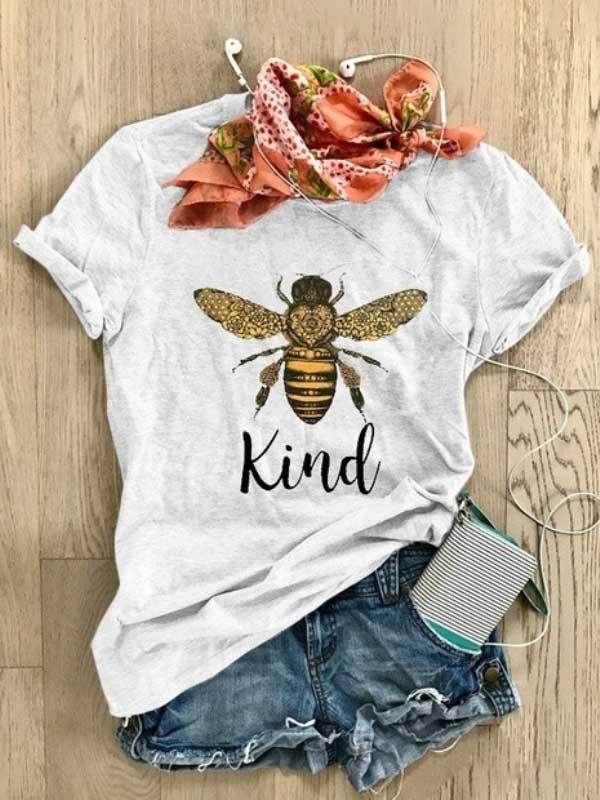 Bee kind English pattern printed casual short-sleeved T-shirt White