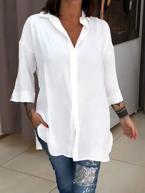 Casual Lapel Single-breasted Shirt White