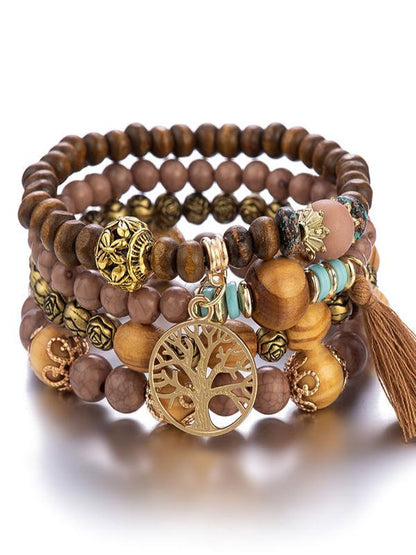 Boho Style Multi-layered Wooden Beaded Bracelet Coffee One Size