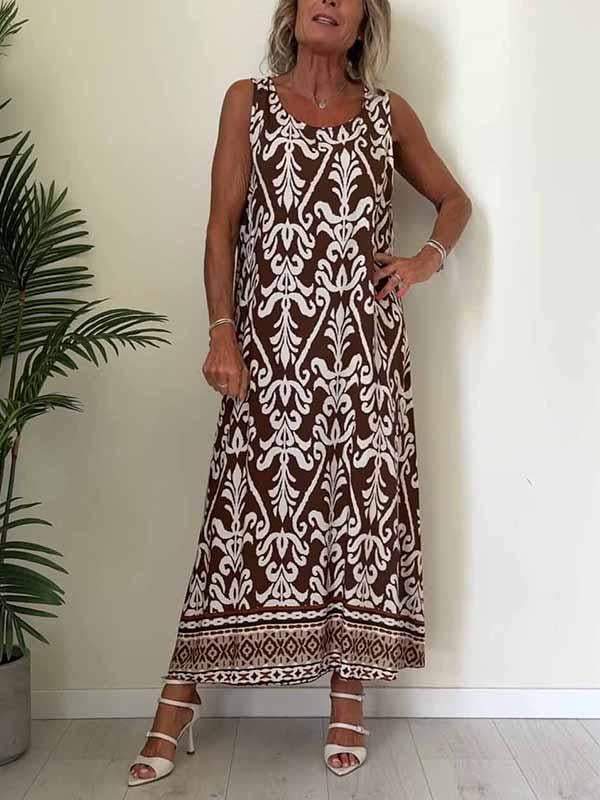 Women's Round Neck Printed Sleeveless Dress