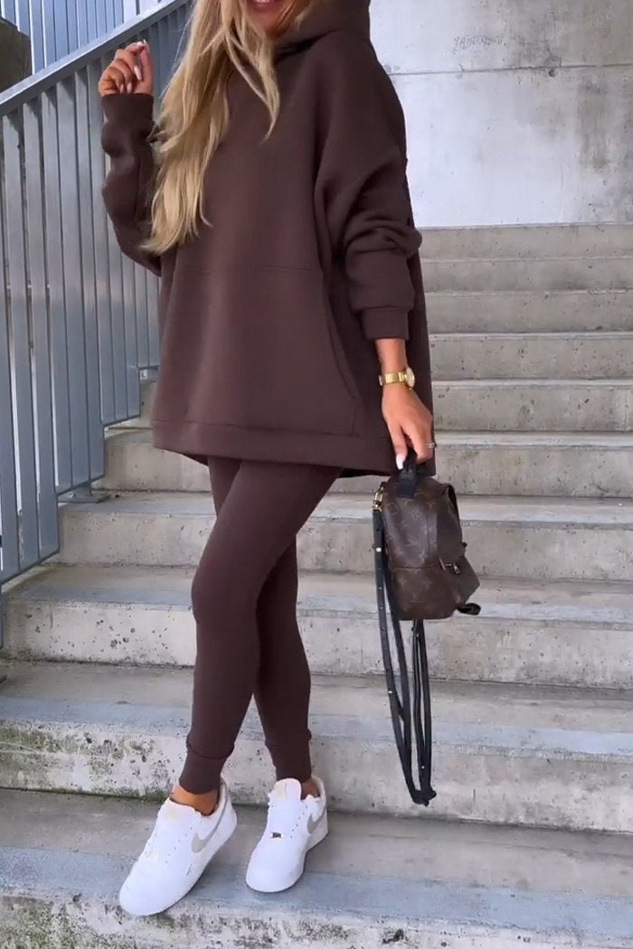 Hooded Sweatshirt and Leggings Sports Suit brown