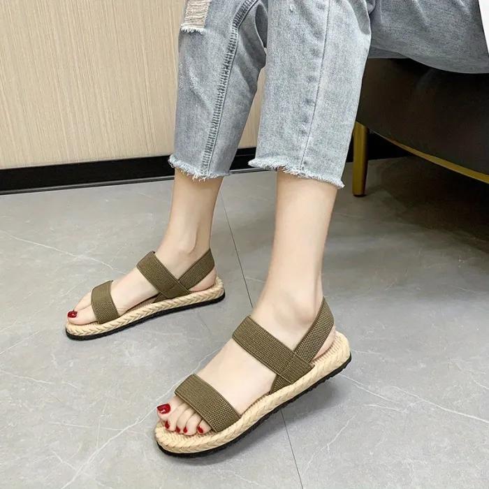 Women's Espadrille Flat Sandals Casual Solid Color Shoes Army Green