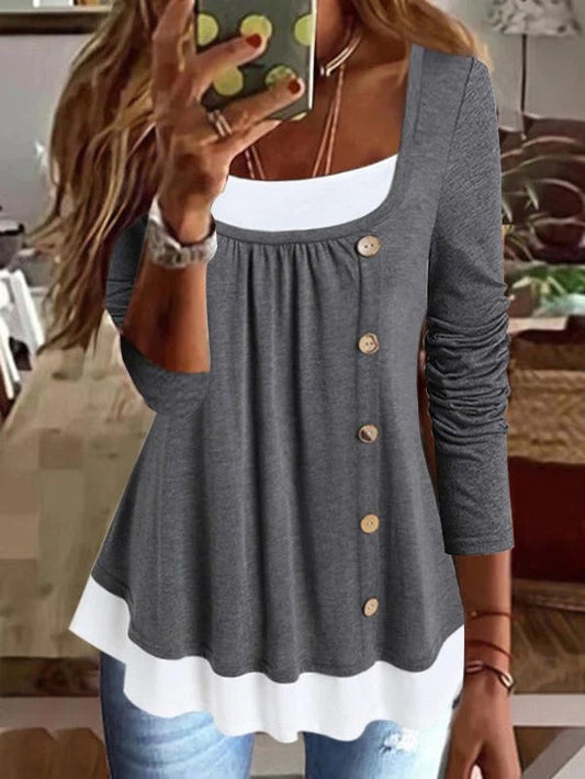 Casual Plain Button-Embellished Long-Sleeve Sweatshirts Grey