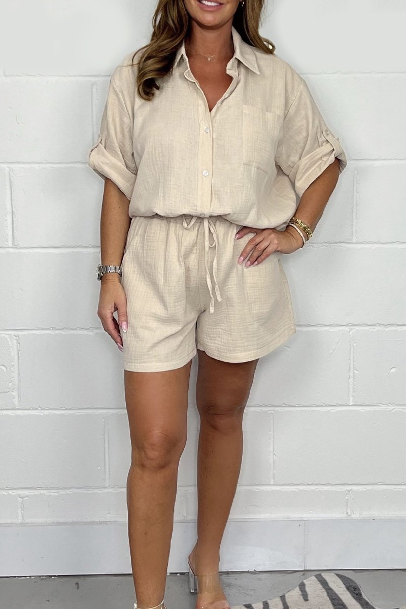 Cheesecloth Shirt & Shorts Co-Ord Beige