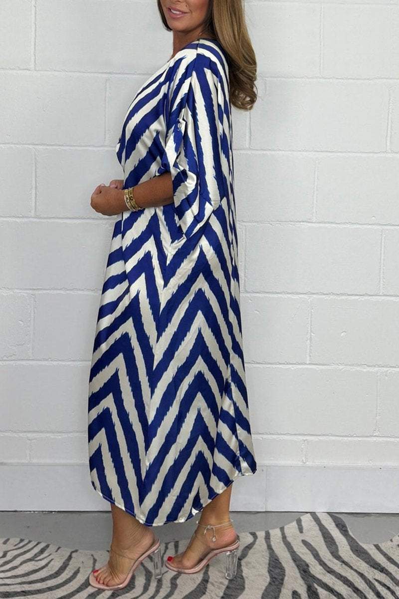 Zig Zag V Neck Long Twist Maxi Dress