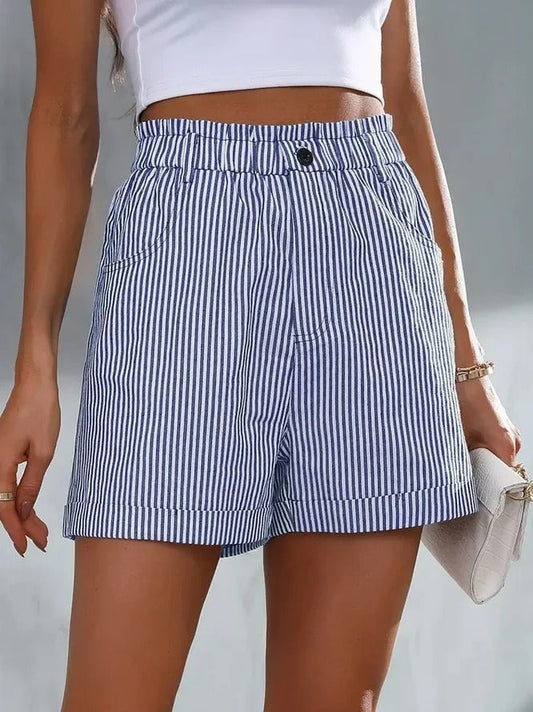 Loose Casual Striped Shorts Blue