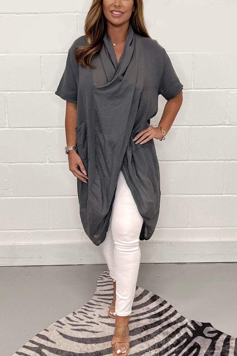 Long cotton and linen blouse Gray