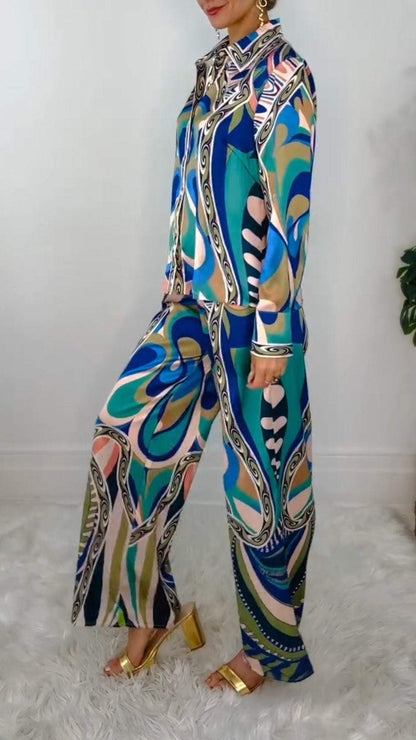 Women Printed Shirt Pants Suit