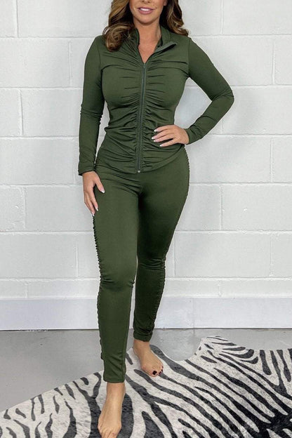 Women's Solid Pleated Zipper Suit