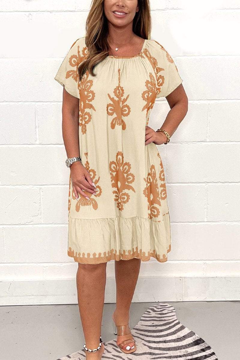 Printed short sleeve dress Apricot