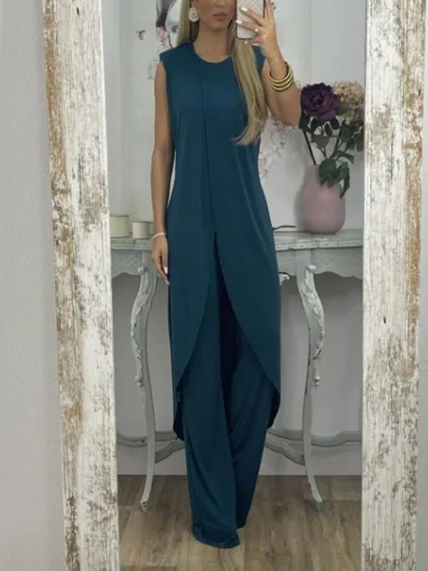 Casual slit top and trousers two-piece set Blue