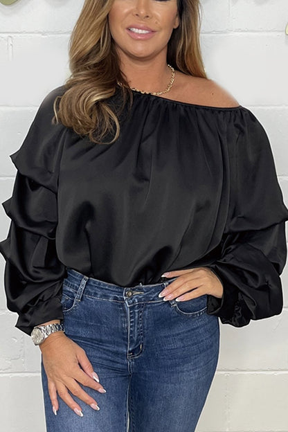 Casual satin flat shoulder top