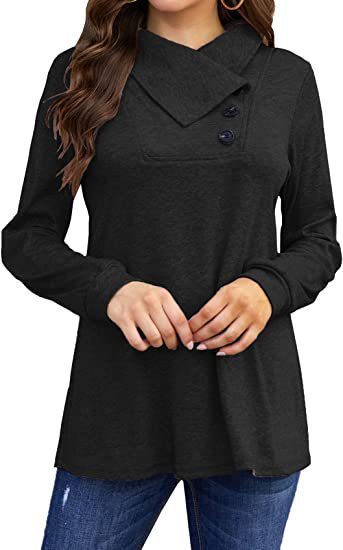 Solid color loose long-sleeved T-shirt Black