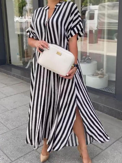 Classic Striped Shirt Dress Black