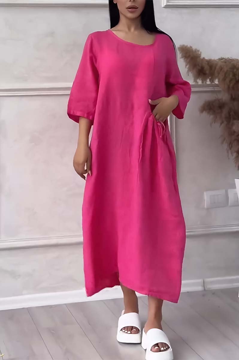 Women's casual large pocket cotton and linen dress