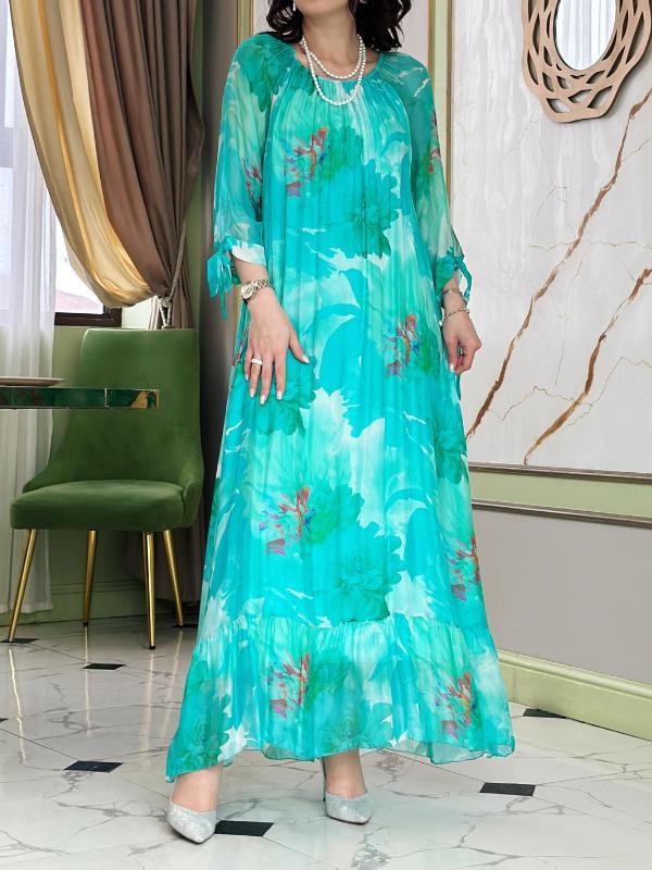 Women's Round Neck Printed Chiffon Dress