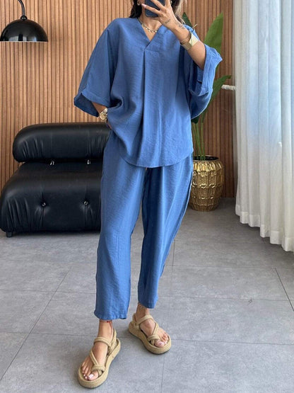 Women's Casual Loose Cotton And Linen Pants Suit