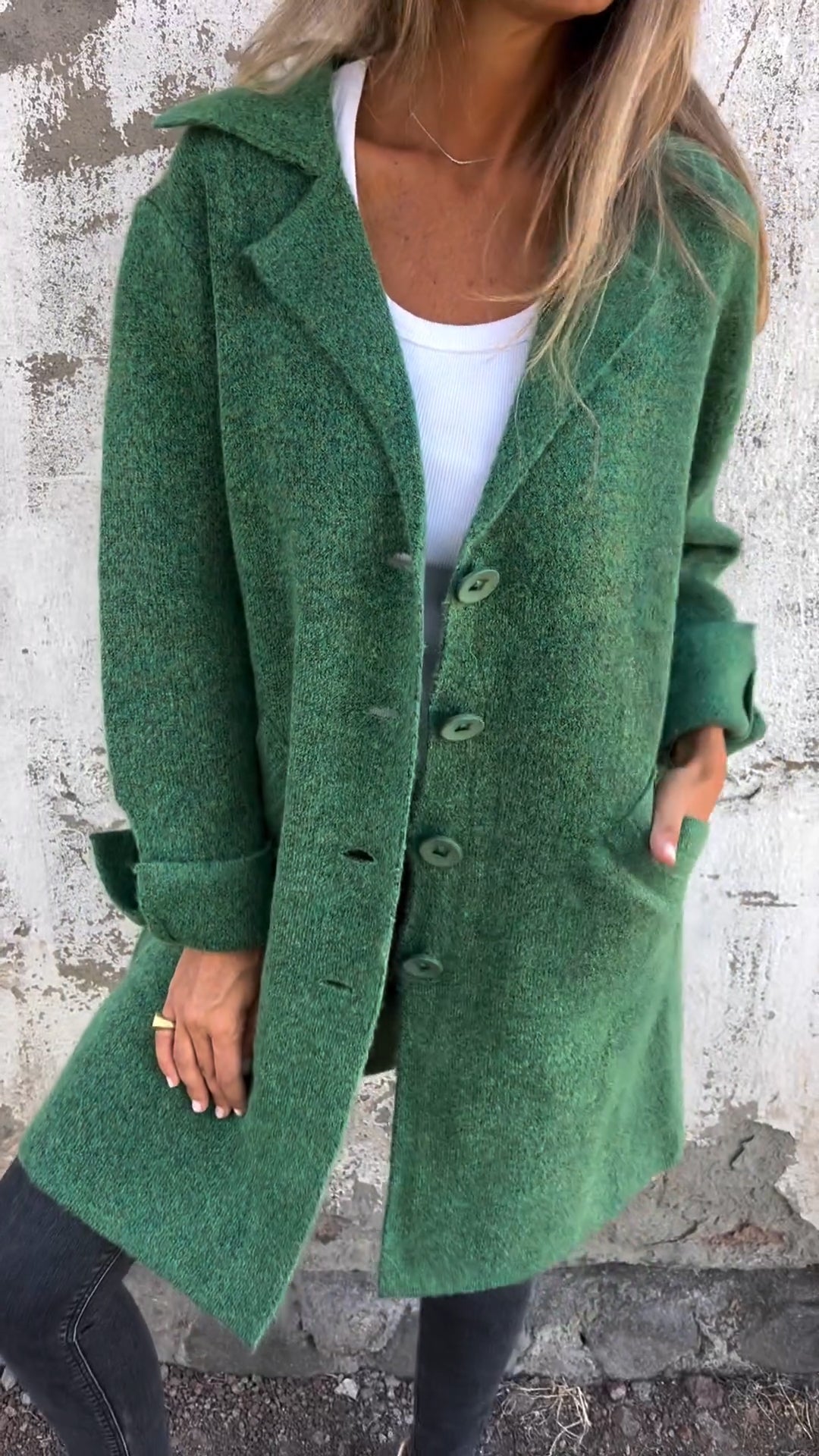 Casual Lapel Single-breasted Long Coat green