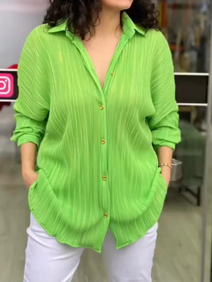 Casual Lapel Striped Shirt green