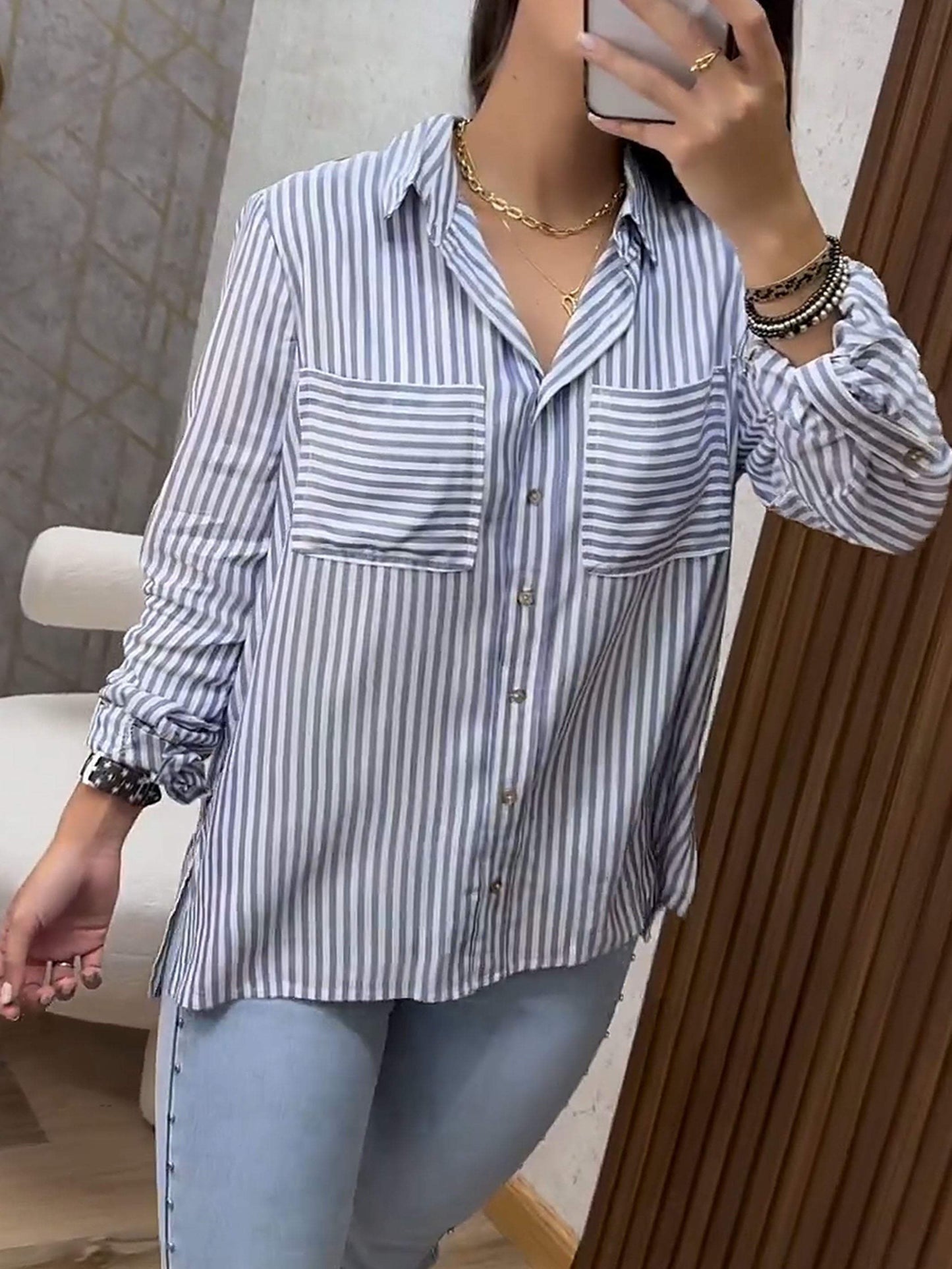 Women's Striped V-neck Shirt