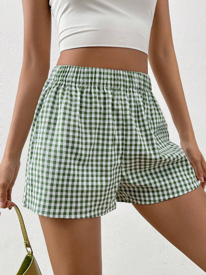 Plaid Print Casual Shorts