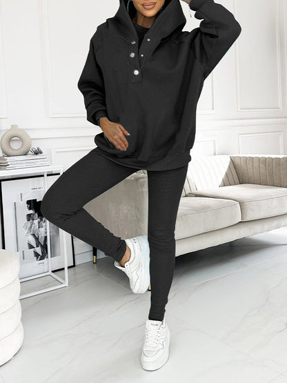 (S-5XL) Plus Size Hooded Casual and Comfortable Sweatshirt Two-piece Suit black Sweater + Pants