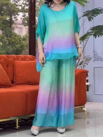 Women's Round Neck Gradient Chiffon Suit