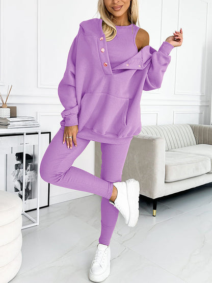 (S-5XL) Plus Size Casual and Comfortable Sweatshirt Three-piece Suit Purple