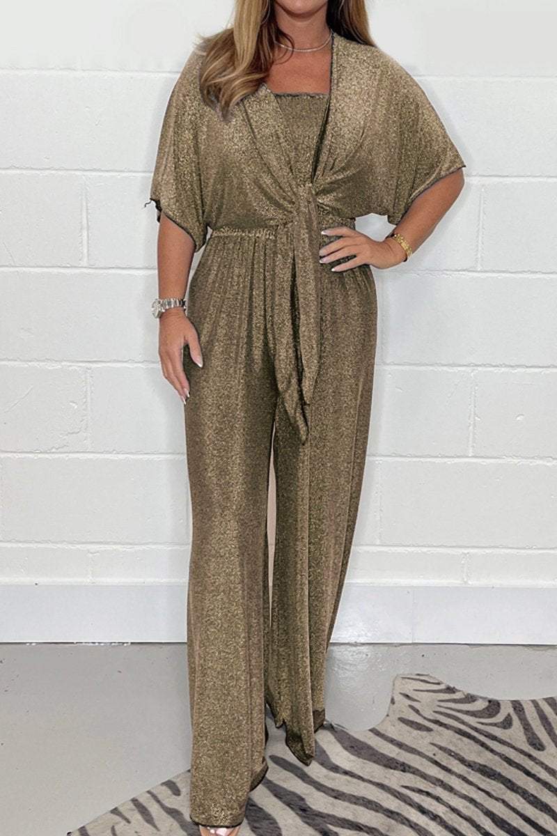 Mercerized lace-up jumpsuit set Gold