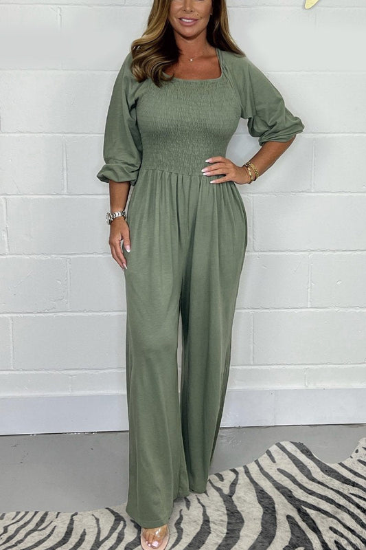 Casual solid color jumpsuit Green