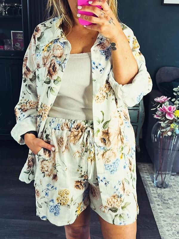 Women's Lapel Printed Long-sleeved Casual Suit