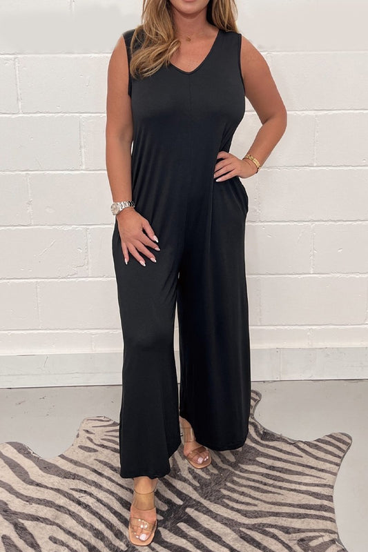 Cotton sleeveless jumpsuit Black