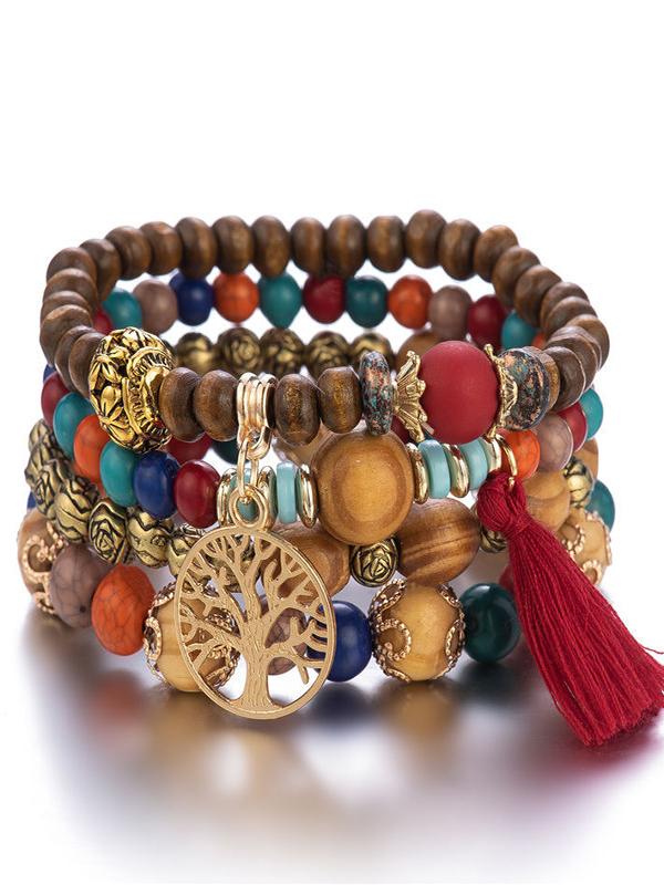 Boho Style Multi-layered Wooden Beaded Bracelet Multicolor One Size