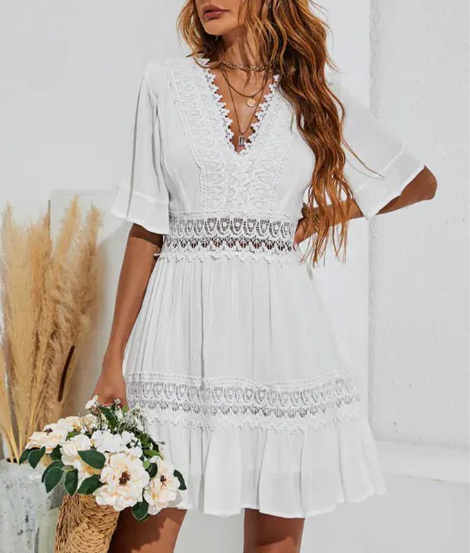 Women's V-neck Lace Patchwork Dress