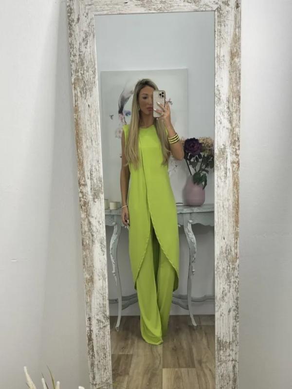 Casual slit top and trousers two-piece set Green