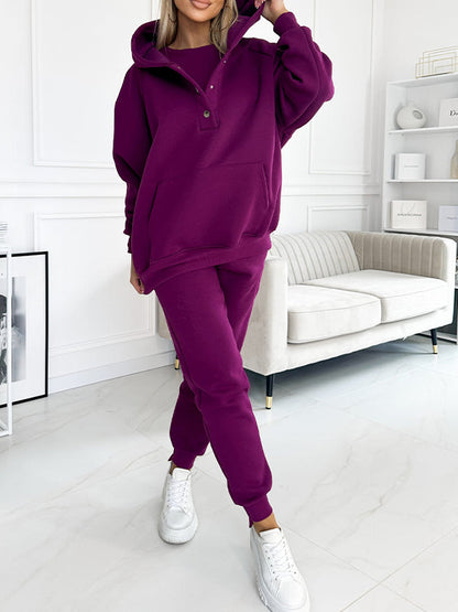 (S-5XL) Plus Size Casual Hooded Sweatshirt Sports Two-piece Suit Sweatshirt+sweatpants Dark Purple