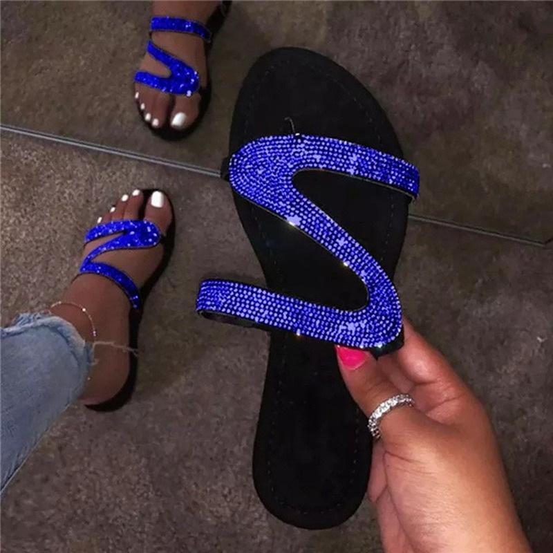 Rhinestone Z-shaped Flat Casual Sandals Color 3