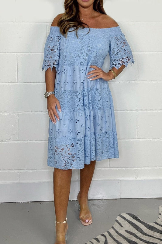 Lace one shoulder dress Light blue