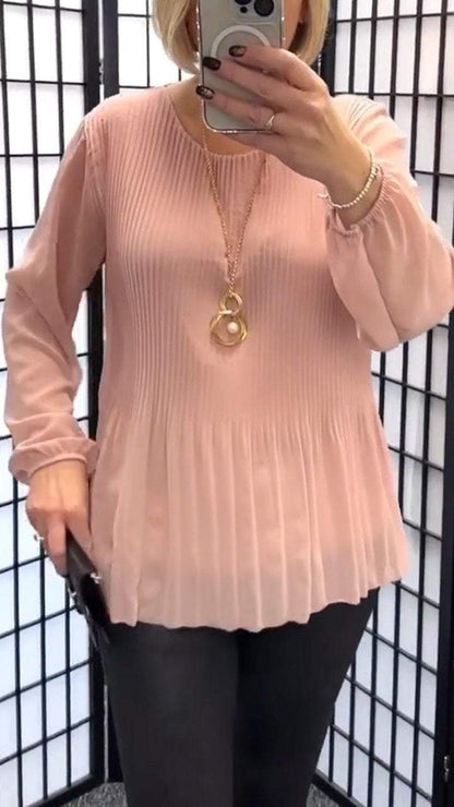 Casual Round Neck Long Sleeve Top pink