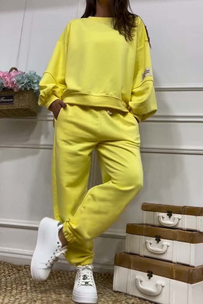 Women's casual sports solid color sweatshirt suit