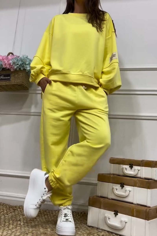 Women's casual sports solid color sweatshirt suit