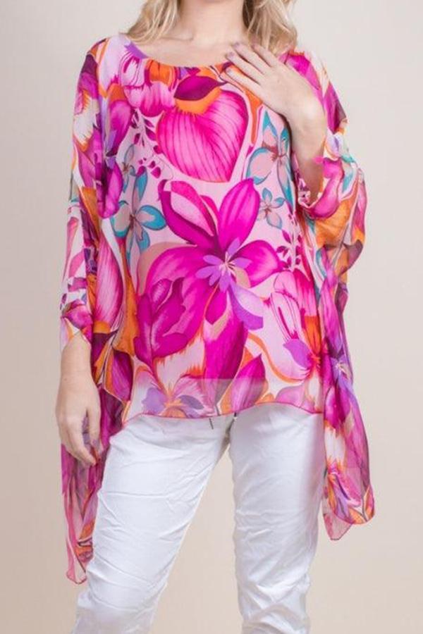 Printed Chiffon Shirt Rose red