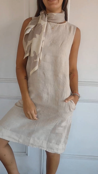 Cotton and linen solid color dress