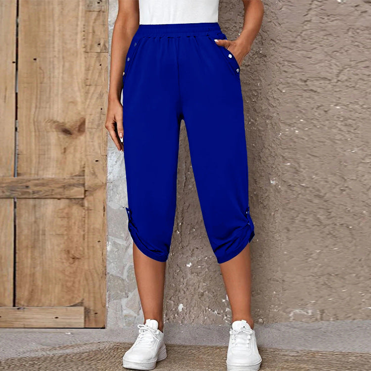 Fashion Casual Seven-point Elastic Pants Blue